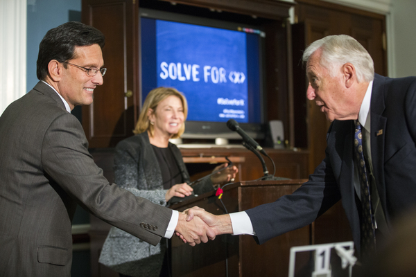 (L-R) Rep. Eric Cantor (R-VA) and Rep. Steny Hoyer (D-MD) at Google’s Solve for X on Capitol Hill.