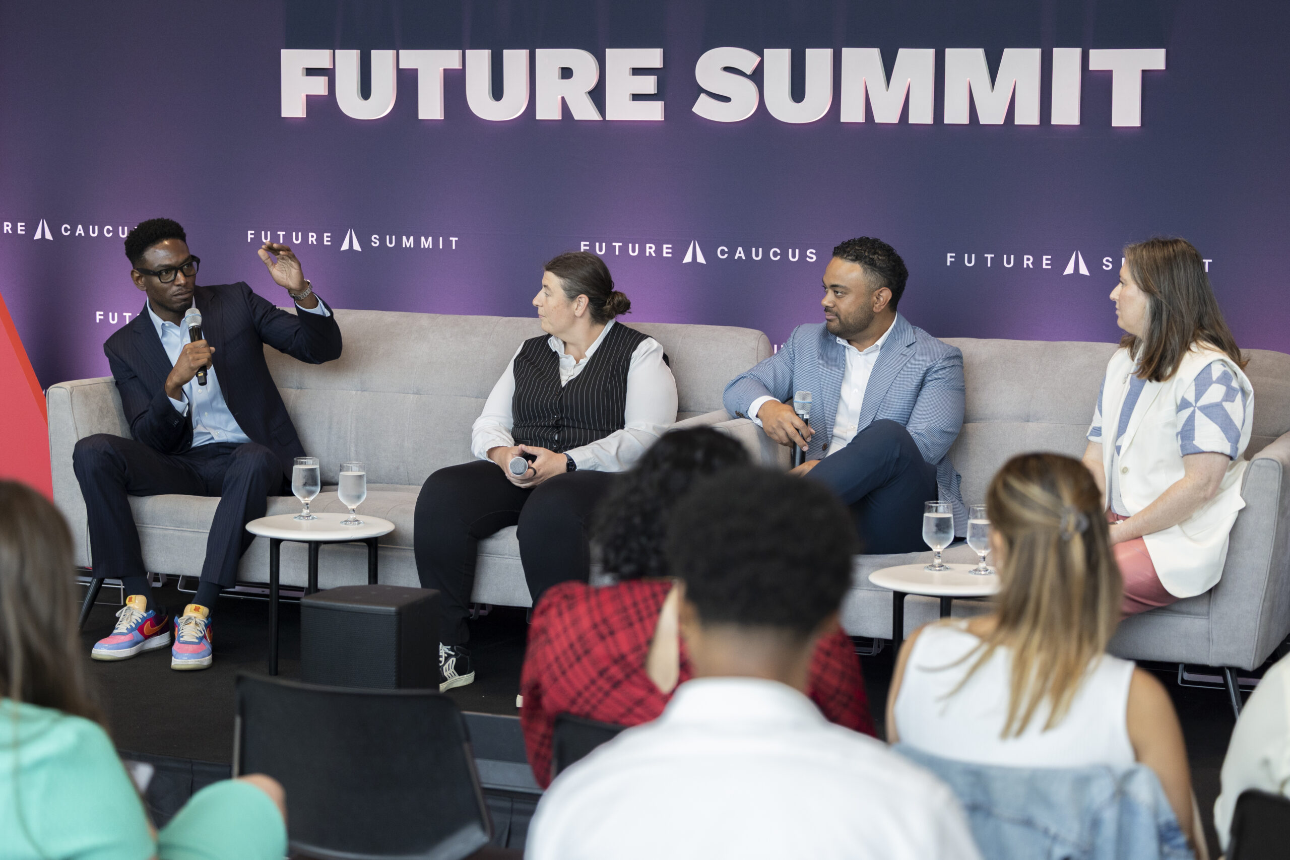 Rep. Jeremy Gray, D-Ala., Rep. Monique Priestley, D-Vt., and Rep. Doug Fiefia, R-Utah, talk with Amazon’s Erin McKinney discuss ‘entrepreneurial policy making’ on digital issues at the state level